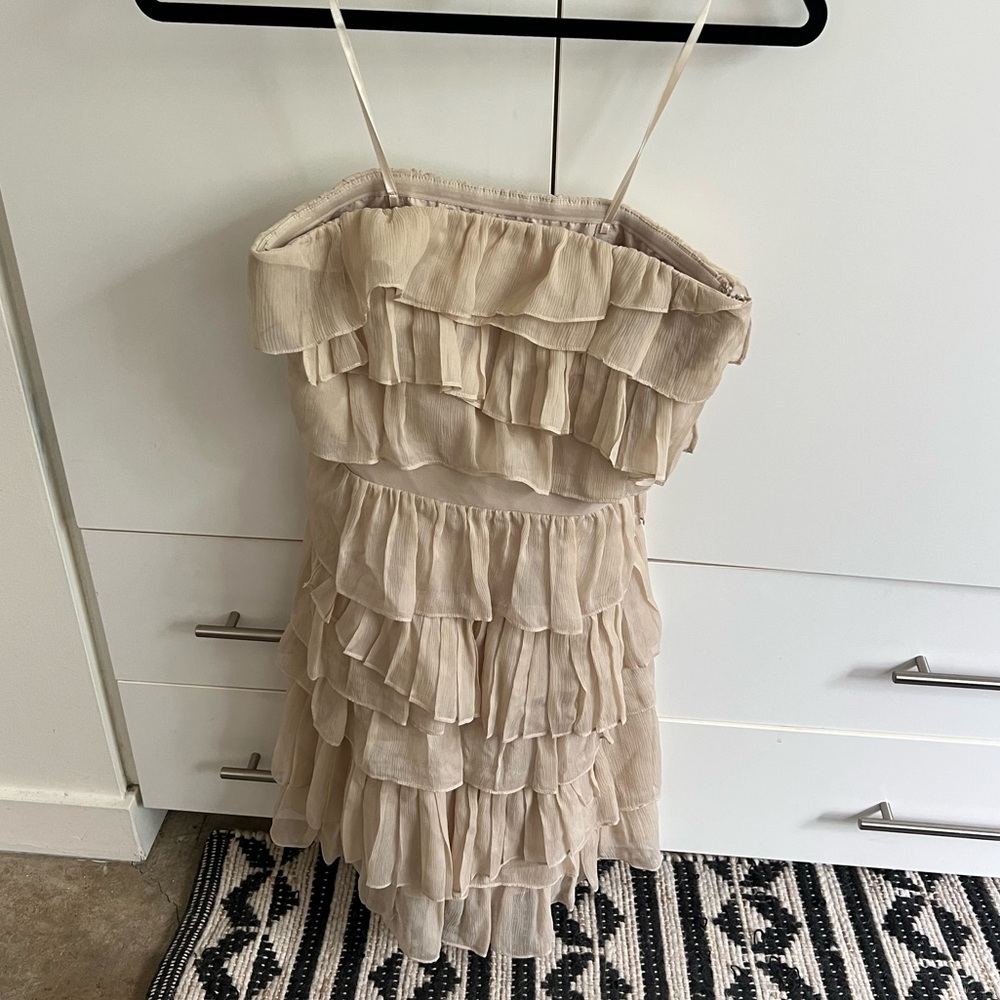 J.Crew Strapless Ruffled Beige Dress